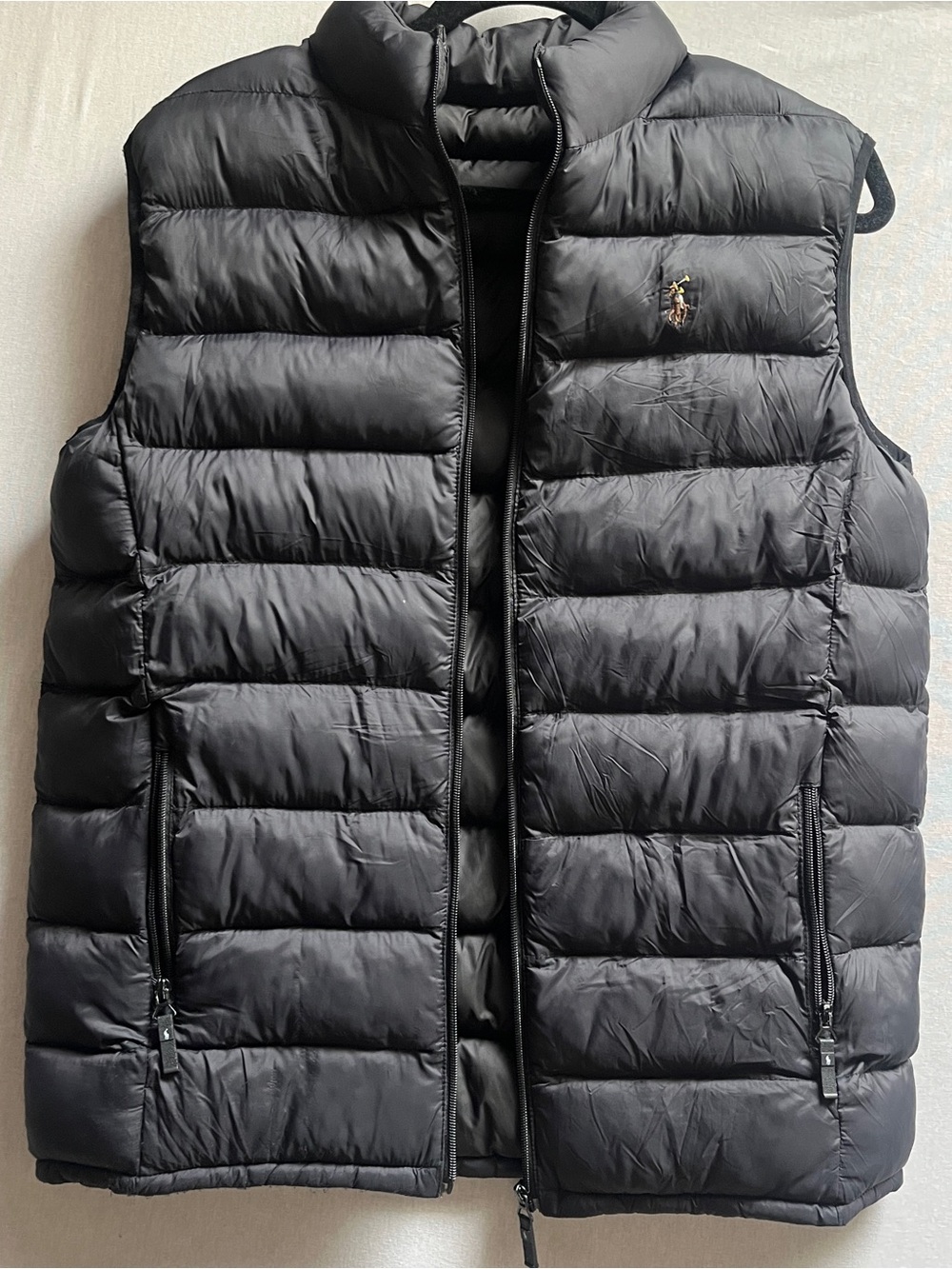 Polo Ralph Lauren Black Quilted Puffer Vest Full Zip Embroidered Pony Size XL